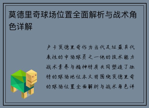 莫德里奇球场位置全面解析与战术角色详解